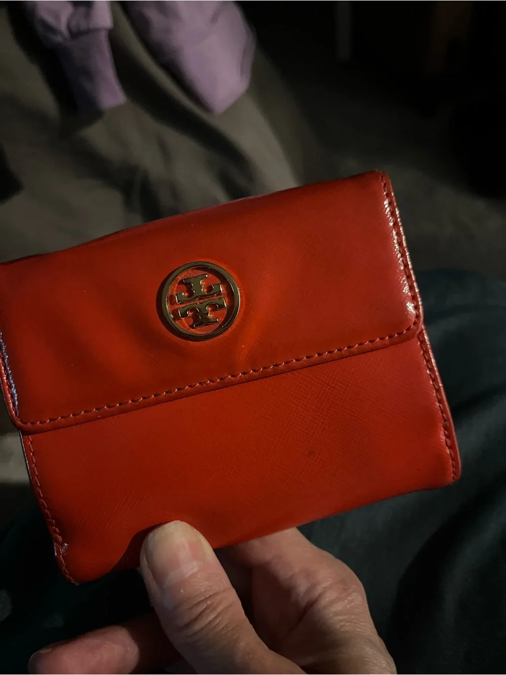 Tory Burch Bright Red Saffiano Logo Compact Wallet